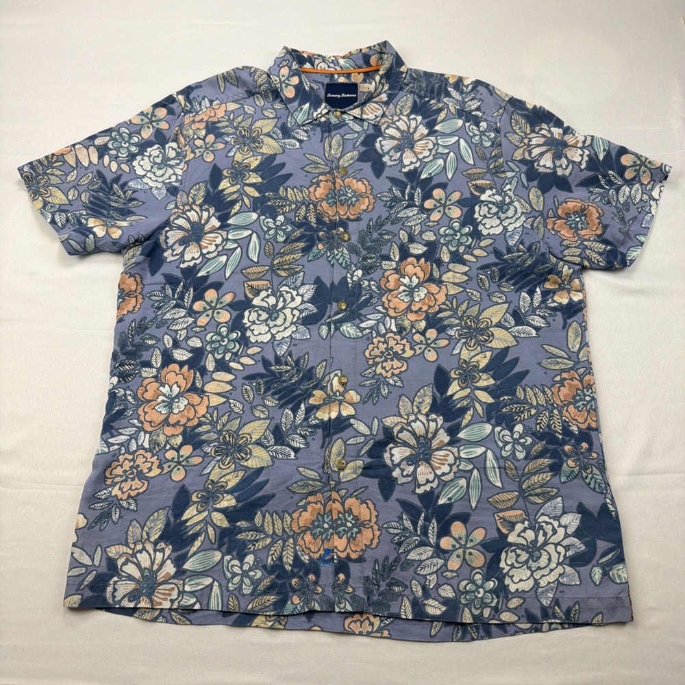 Tommy Bahama Hawaiian Short Sleeve Shirt Mens Floral Print 100% Tencel LARGE